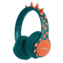 imoshion Kids Dino Bluetooth-Kopfhörer - Kinderkopfhörer mit Dezibelbegrenzer - Drahtloser Kopfhörer + AUX-Kabel - Petrol Green / Orange