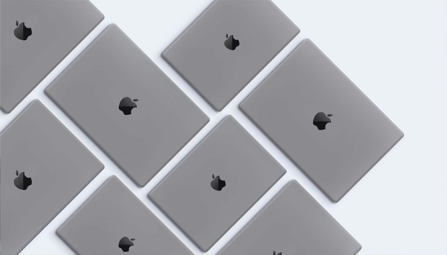 Ein Flatlay mit verschiedenen MacBooks, die Apple MacBooks in verschiedenen Größen und Modellarten.