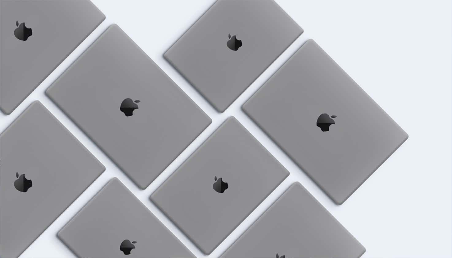 Ein Flatlay mit verschiedenen MacBooks, die Apple MacBooks haben unterschiedliche Größen und Typen.