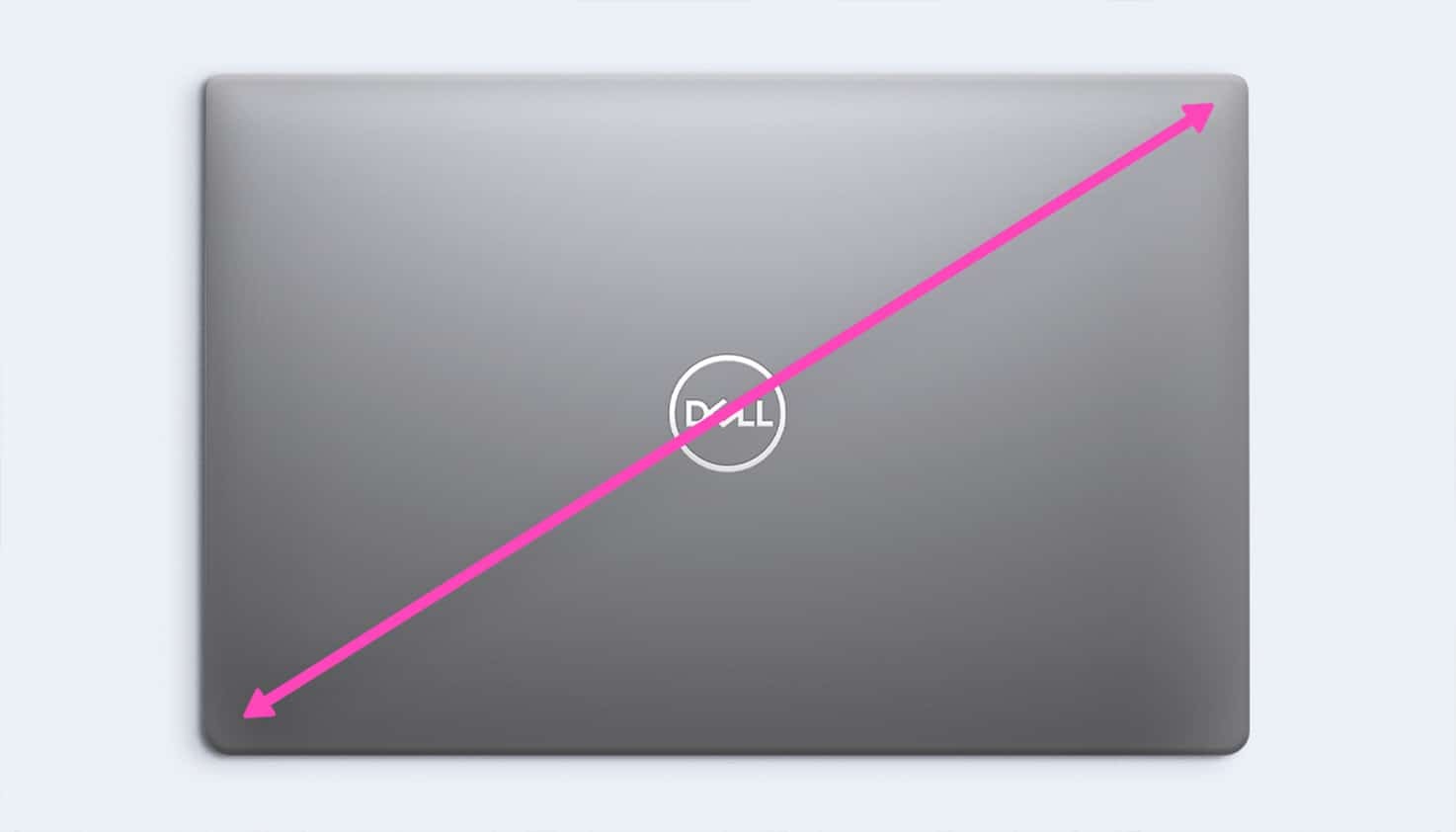 Ein Windows-Laptop von Dell wird mit einem Maßband vermessen, um die Zollgröße des Dell-Laptops herauszufinden.