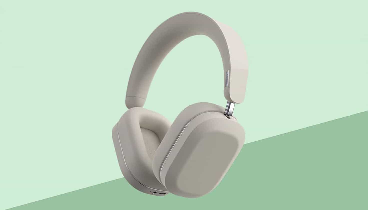 Grüner Hintergrund mit einem Design, in dem geräuschunterdrückende Kopfhörer im Mittelpunkt stehen.